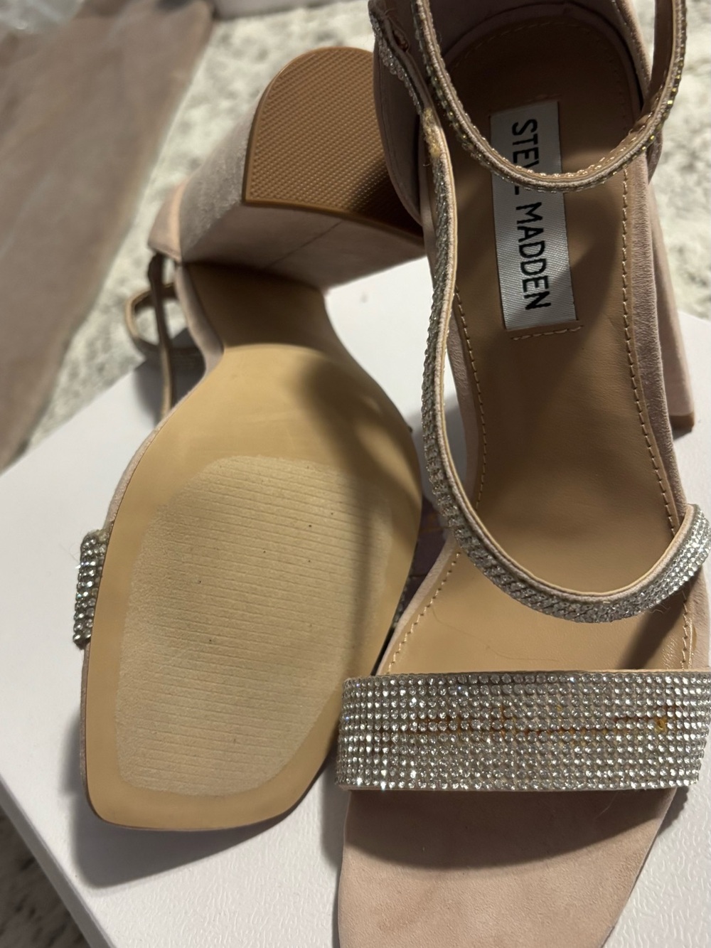 Steve Madden Blush Crystal Strap Block Heel Sandals